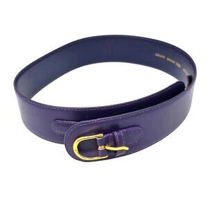 Womens Leather Belt Purple Size Medium 1 7/8” Wide Stylish Gold Tone Buckle